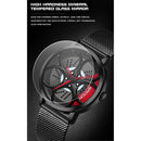 SANDA 1070 3D Oval Hollow Out Wheel Non-rotatable Dial Quartz Watch for Men, Style:Leather Belt(Black Red)