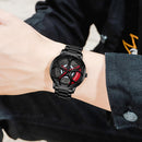 SANDA 1070 3D Oval Hollow Out Wheel Non-rotatable Dial Quartz Watch for Men, Style:Mesh Belt(Black Red)