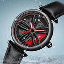 SANDA 1074 3D Hollow Out Wheel Non-rotatable Dial Quartz Watch for Women, Style:Leather Belt(Silver Red)