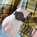 SANDA 1074 3D Hollow Out Wheel Non-rotatable Dial Quartz Watch for Women, Style:Leather Belt(Silver Red)