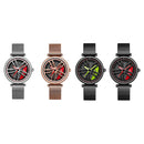 SANDA 1074 3D Hollow Out Wheel Non-rotatable Dial Quartz Watch for Women, Style:Mesh Belt(Black Red)