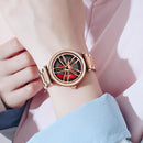 SANDA 1074 3D Hollow Out Wheel Non-rotatable Dial Quartz Watch for Women, Style:Mesh Belt(Black Red)