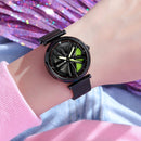 SANDA 1074 3D Hollow Out Wheel Non-rotatable Dial Quartz Watch for Women, Style:Mesh Belt(Black Red)