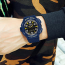 SANDA 3101 Dual Time Dispay Dial Luminous Timer Alarm Clock Electronic Watch for Men(Black Gold)