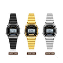 SANDA 6053 Square LED Digital Display Dial Running Seconds Alarm Clock Electronic Watch for Women(Gold)