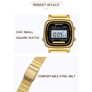 SANDA 6053 Square LED Digital Display Dial Running Seconds Alarm Clock Electronic Watch for Women(Gold)