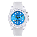 SANDA 6078 Fluorescent Calendar Dial Transparent Strap Quartz Watch for Women(Transparent White Belt Blue Surface)