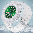 SANDA 6078 Fluorescent Calendar Dial Transparent Strap Quartz Watch for Women(Transparent White Belt Green Surface)