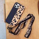 For iPhone 12 / 12 Pro Leopard Print TPU Straight Edge Phone Case with Lanyard(Black)