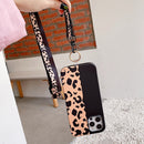 For iPhone 12 / 12 Pro Leopard Print TPU Straight Edge Phone Case with Lanyard(Black)