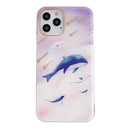 Dual-side Laminating Marble TPU Phone Case For iPhone 13(Purple Dolphin)