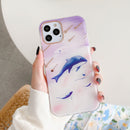 Dual-side Laminating Marble TPU Phone Case For iPhone 13(Purple Dolphin)