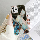Dual-side Laminating Marble TPU Phone Case For iPhone 13(Stitching Blue Black)