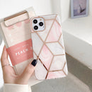 Dual-side Laminating Marble TPU Phone Case For iPhone 13 Pro(Stitching Pink Gray)