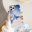 Dual-side Laminating Marble TPU Phone Case For iPhone 13 Pro Max(Blue Dolphin)