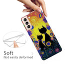 For Samsung Galaxy S22+ 5G Shockproof Painted Transparent TPU Phone Protective Case(Oil Painting Black Cat)