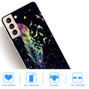 For Samsung Galaxy S22+ 5G Shockproof Painted Transparent TPU Phone Protective Case(Colorful Feathers)