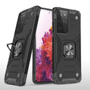 For Samsung Galaxy S21 FE 5G Magnetic Armor Shockproof TPU + PC Phone Case with Metal Ring Holder(Black)