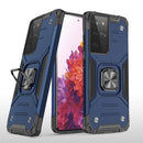 For Samsung Galaxy S21 FE 5G Magnetic Armor Shockproof TPU + PC Phone Case with Metal Ring Holder(Blue)