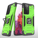 For Samsung Galaxy S21 FE 5G Magnetic Armor Shockproof TPU + PC Phone Case with Metal Ring Holder(Green)