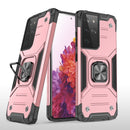 For Samsung Galaxy S21 FE 5G Magnetic Armor Shockproof TPU + PC Phone Case with Metal Ring Holder(Rose Gold)