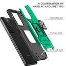 For Samsung Galaxy S21 FE 5G Magnetic Armor Shockproof TPU + PC Phone Case with Metal Ring Holder(Dark Green)