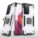 For Samsung Galaxy S21 FE 5G Magnetic Armor Shockproof TPU + PC Phone Case with Metal Ring Holder(Silver)