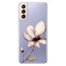 For Samsung Galaxy S22 5G Coloured Drawing Pattern Highly Transparent TPU Phone Protective Case(Lotus)