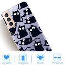 For Samsung Galaxy S22 5G Coloured Drawing Pattern Highly Transparent TPU Phone Protective Case(Black Cat)