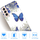 For Samsung Galaxy S22 5G Coloured Drawing Pattern Highly Transparent TPU Phone Protective Case(Purple Butterfly)