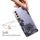 For Samsung Galaxy S22+ 5G Coloured Drawing Pattern Highly Transparent TPU Phone Protective Case(Black Rose)