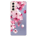 For Samsung Galaxy S22+ 5G Coloured Drawing Pattern Highly Transparent TPU Phone Protective Case(Cherry Blossoms)