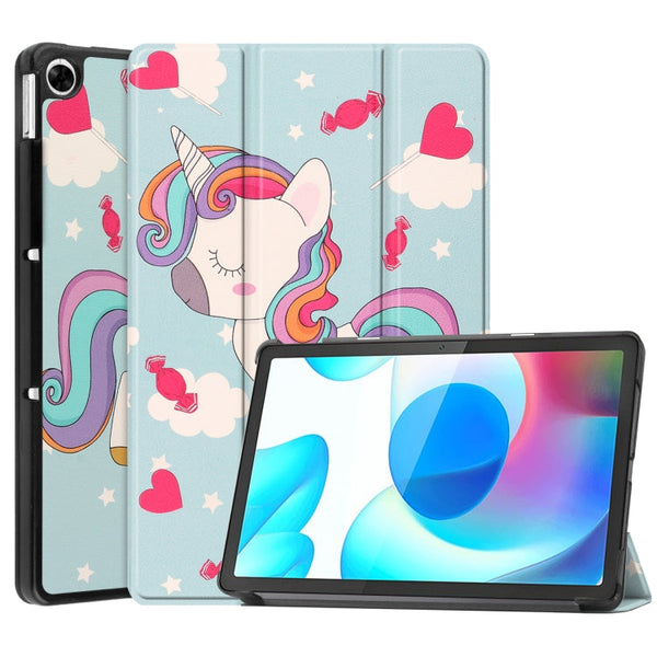 For OPPO Realme Pad 10.4 Custer Painted Horizontal Flip Tablet Leather Case with 3-Fold Holder(Unicorn)