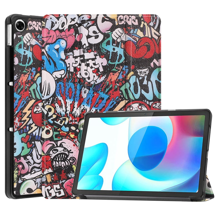 For OPPO Realme Pad 10.4 Custer Painted Horizontal Flip Tablet Leather Case with 3-Fold Holder(Graffiti)