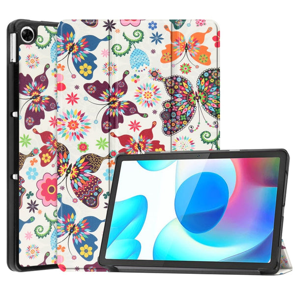 For OPPO Realme Pad 10.4 Custer Painted Horizontal Flip Tablet Leather Case with 3-Fold Holder(Color Butterfly)