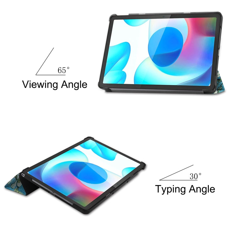 For OPPO Realme Pad 10.4 Custer Painted Horizontal Flip Tablet Leather Case with 3-Fold Holder(Apricot Blossom)