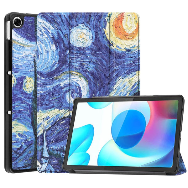 For OPPO Realme Pad 10.4 Custer Painted Horizontal Flip Tablet Leather Case with 3-Fold Holder(Starry Sky)