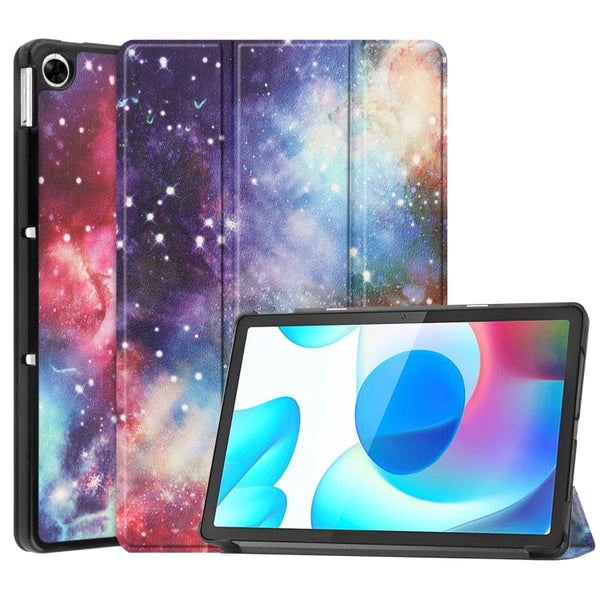 For OPPO Realme Pad 10.4 Custer Painted Horizontal Flip Tablet Leather Case with 3-Fold Holder(Milky Way Nebula)