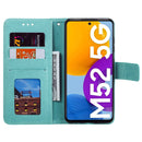 For Samsung Galaxy M52 5G Totem Flower Embossed Horizontal Flip Phone Leather Case with Holder & Card Slots & Wallet(Green)