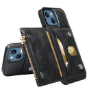 Zipper Wallet Bag PU Back Cover Shockrpoof Phone Case with Holder & Card Slots & Wallet For iPhone 13(Black)