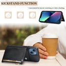 Zipper Wallet Bag PU Back Cover Shockrpoof Phone Case with Holder & Card Slots & Wallet For iPhone 13(Black)