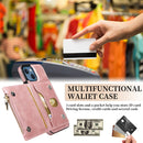 Zipper Wallet Bag PU Back Cover Shockrpoof Phone Case with Holder & Card Slots & Wallet For iPhone 13(Pink)