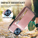 Zipper Wallet Bag PU Back Cover Shockrpoof Phone Case with Holder & Card Slots & Wallet For iPhone 13(Pink)