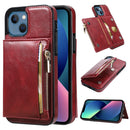 Zipper Wallet Bag PU Back Cover Shockrpoof Phone Case with Holder & Card Slots & Wallet For iPhone 13(Red)