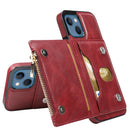Zipper Wallet Bag PU Back Cover Shockrpoof Phone Case with Holder & Card Slots & Wallet For iPhone 13(Red)