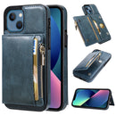 Zipper Wallet Bag PU Back Cover Shockrpoof Phone Case with Holder & Card Slots & Wallet For iPhone 13(Blue)