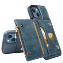 Zipper Wallet Bag PU Back Cover Shockrpoof Phone Case with Holder & Card Slots & Wallet For iPhone 13(Blue)