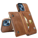 Zipper Wallet Bag PU Back Cover Shockrpoof Phone Case with Holder & Card Slots & Wallet For iPhone 13(Brown)