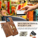 Zipper Wallet Bag PU Back Cover Shockrpoof Phone Case with Holder & Card Slots & Wallet For iPhone 13(Brown)