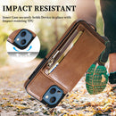 Zipper Wallet Bag PU Back Cover Shockrpoof Phone Case with Holder & Card Slots & Wallet For iPhone 13(Brown)